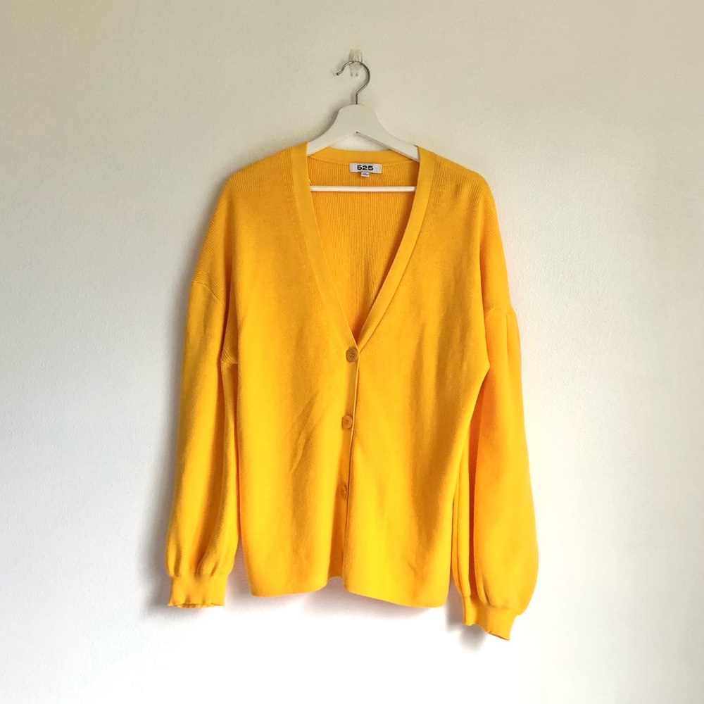 525 America Yellow Knit Button-Up Cardigan Sweater Size Large